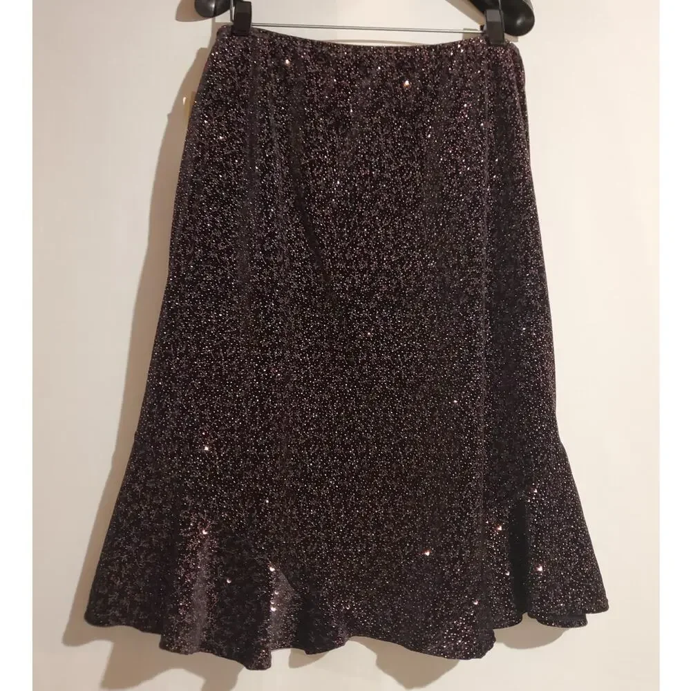 Vtg Notations Deadstock Velvet Floral Glitter Sparkle Skirt L Petite Whimsygoth - Picture 3 of 7